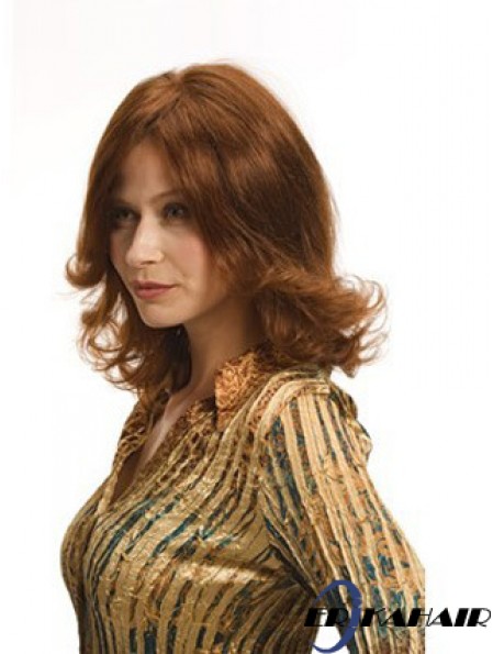 Geschichtete Auburn Schulter Remy Human Wavy Monofilament Perücken für Frauen