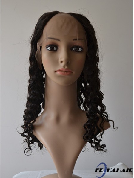 18 Zoll Lace Front Curly Black Modische U-Teil Perücken