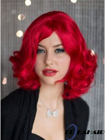 Capless Wavy Without Bangs Schulterlange 14 Zoll Mode Echthaar Perücken