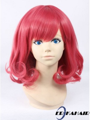 Wellig mit Pony Schulterlange rote billigste Spitze Front Perücken