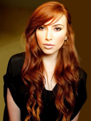 Mit Pony Long Copper Wavy 24 Zoll Trendy Echthaar Perücken