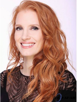 Ohne Pony Long Copper Wavy 20 Zoll Top Echthaar Jessica Chastain Perücken