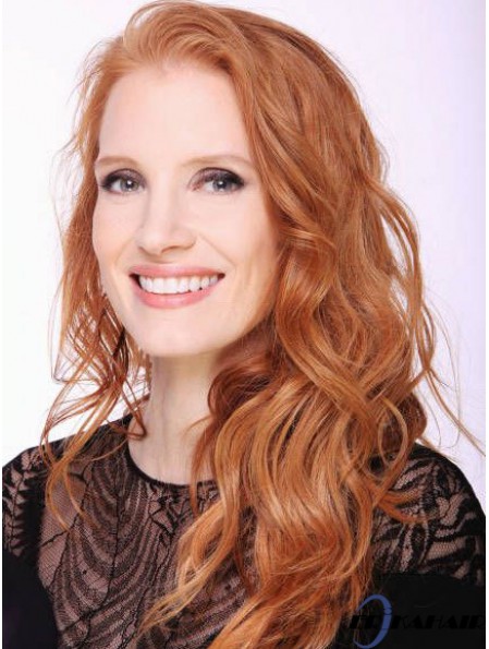 Ohne Pony Long Copper Wavy 20 Zoll Top Echthaar Jessica Chastain Perücken