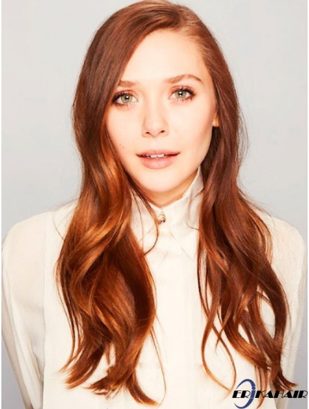 Ohne Pony Langes Kupfer Welliges 24 Zoll Ideales Echthaar Elizabeth Olsen Perücken