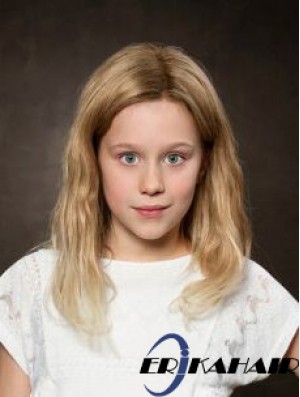 Spitze vorne 12 Zoll gewellt Schulterlänge ohne Pony Blonde Remy Menschenhaar Kinder Perücken