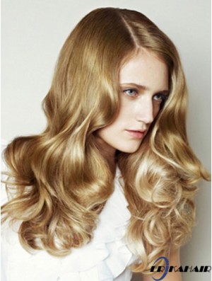 Wellig 100% handgebunden ohne Pony Lange blonde Flexibilität  Perücken