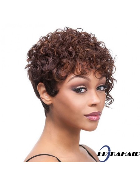 Kurze Auburn Curly Layered Trendy Afroamerikaner Perücken