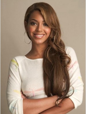 Brasilianische 24  inchBrown Lace Front wellig mit Pony  Perücken