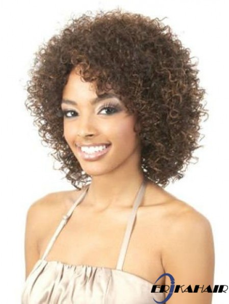 Erstaunliche braune Schulterlänge ohne Pony Curly Glueless Lace Front Perücken