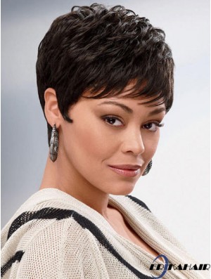 Brown Cropped Synthetic Wavy Capless Perücken für Afroamerikaner