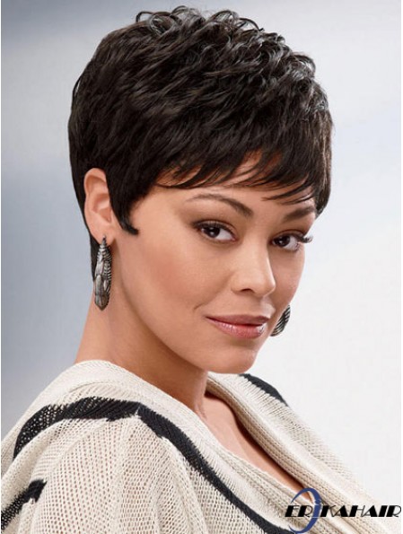 Brown Cropped Synthetic Wavy Capless Perücken für Afroamerikaner