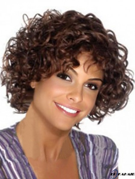 Brown Synthetic Capless Chin Länge Mit Pony Kinky Perücken