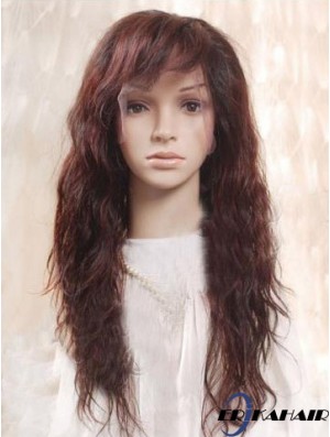 Auburn 100% handgebundene geschichtete gewellte Remy Human Long Mono Perücken