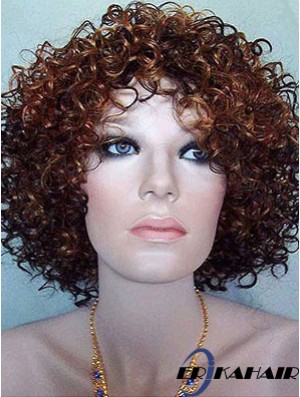 Kinky Layered Chin Length Hochwertige Auburn Synthetic Perücken