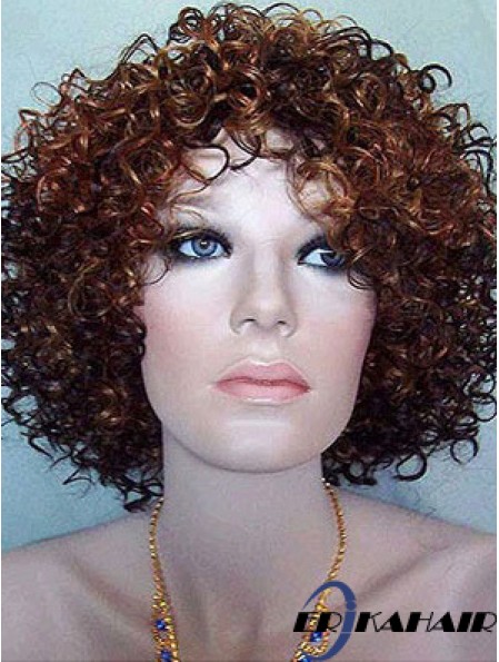 Kinky Layered Chin Length Hochwertige Auburn Synthetic Perücken