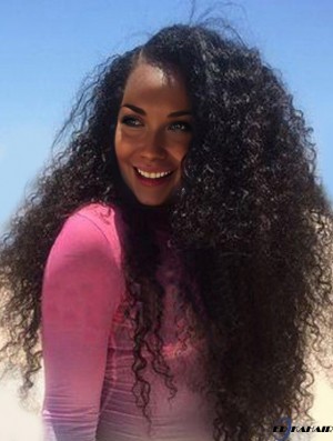 24 Zoll Spitze Front Remy Human Black Kinky Curly Perücken
