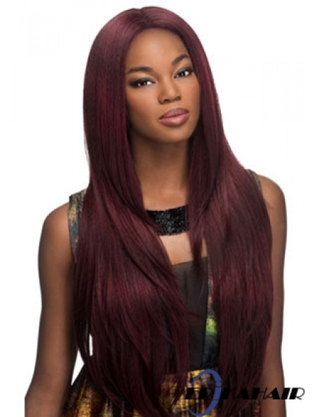 Geeignete rote lange ohne Pony Yaki Glueless Lace Front Perücken