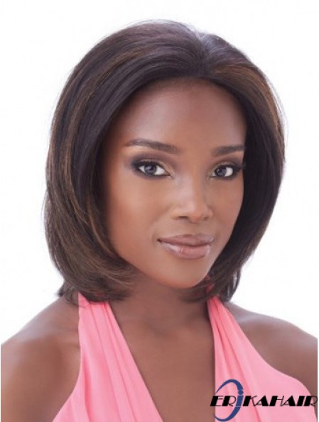 Ohne Pony Frisuren Straight Auburn Kinn Länge Echthaar Spitze Front Perücken