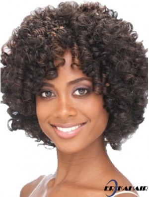 Kinnlänge Capless Layered Kinky Synthetic Black Woman Perücken