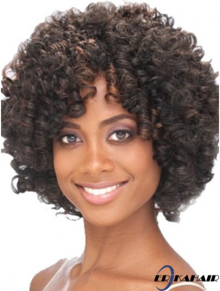 Kinnlänge Capless Layered Kinky Synthetic Black Woman Perücken