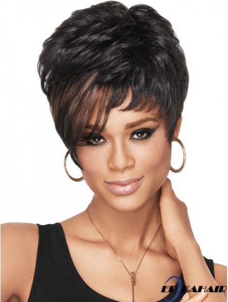 Cropped Black Wavy Boycuts Hochwertige Afroamerikaner Perücken