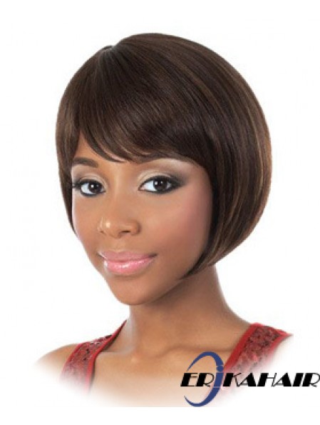 Kinn Länge Brown Straight Bobs Mode Afroamerikaner Perücken