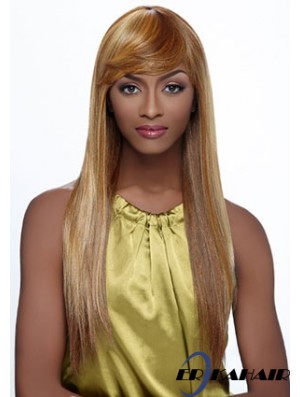Lange blonde gerade mit Pony modische afroamerikanische Perücken