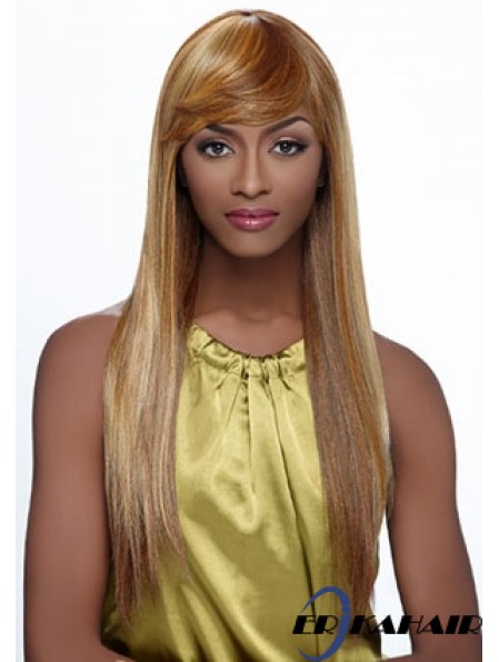 Lange blonde gerade mit Pony modische afroamerikanische Perücken