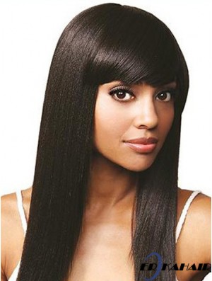 Mit Pony Online Straight Black Langes Menschenhaar Lace Front Perücken