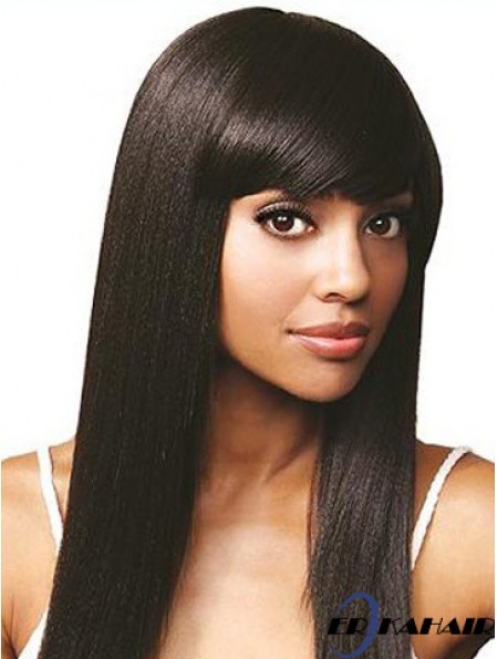Mit Pony Online Straight Black Langes Menschenhaar Lace Front Perücken