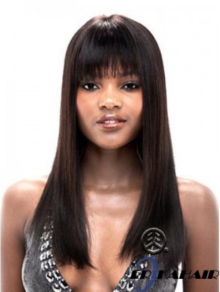 Gerade mit Pony Lace Front Frisuren 20 Zoll schwarz lange Perücken