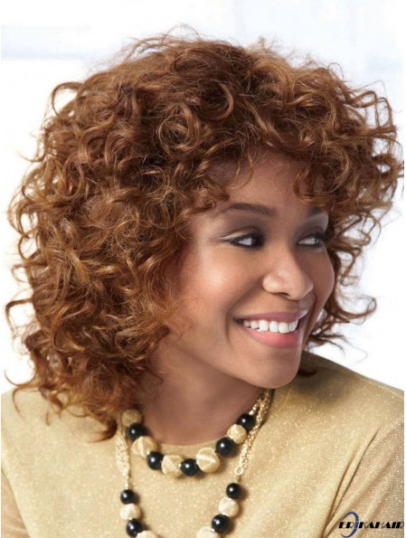 Erschwingliche Auburn Schulterlänge mit Pony Curly Glueless Lace Front Perücken