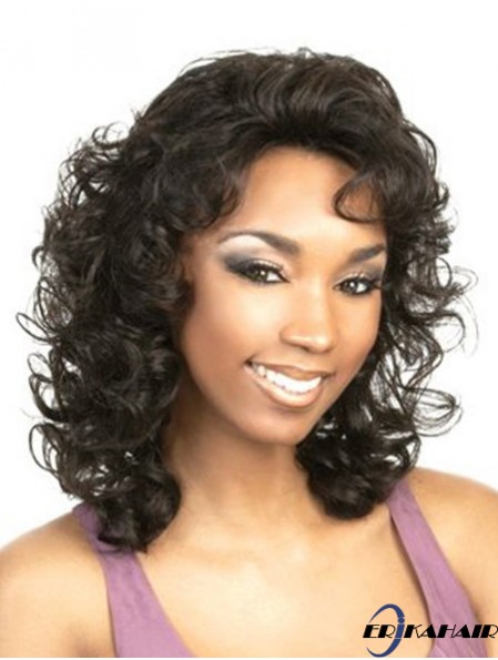 Curly Black Fashion Schulterlange klassische Perücken