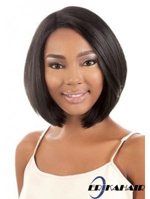 11 Zoll Kinn Länge synthetische schwarze Bobs Capless Hairsyles für schwarze Frau