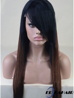 Lange gerade mit Pony voller Spitze 26 Zoll stilvolle schwarze Frauen Perücken