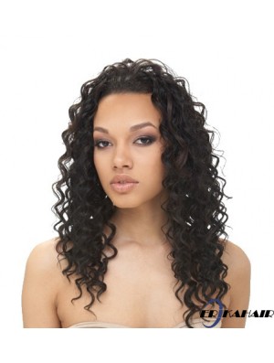 Natürliche schwarze lange ohne Pony Curly Glueless Lace Front Perücken