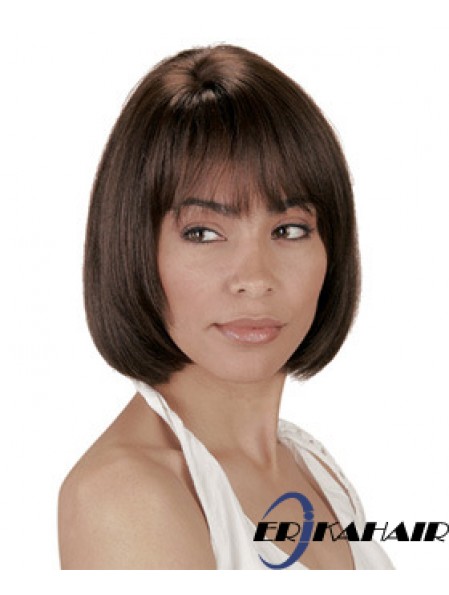 Kinnlänge Brown Straight Bobs Natürliche Afroamerikaner Perücken