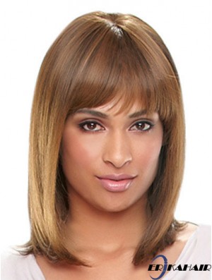 Schulterlange Auburn Straight mit Pony Designed African American Perücken