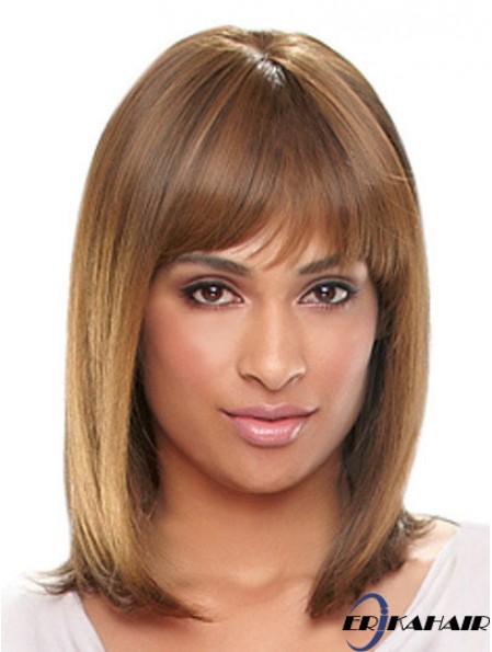 Schulterlange Auburn Straight mit Pony Designed African American Perücken