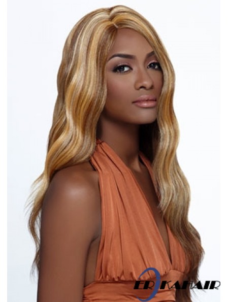 Lange blonde gewellte geschichtete ideale afroamerikanische Perücken