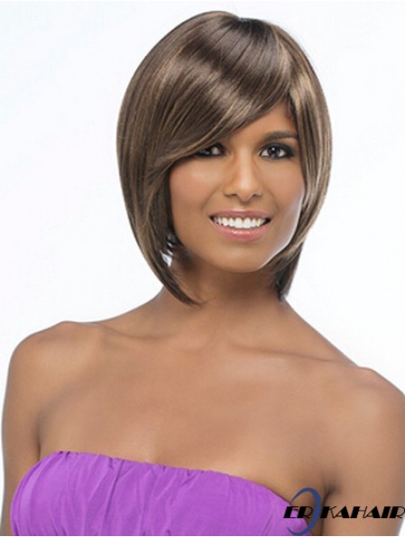 Kinnlänge Brown Straight Bobs Schlanke Afroamerikaner Perücken
