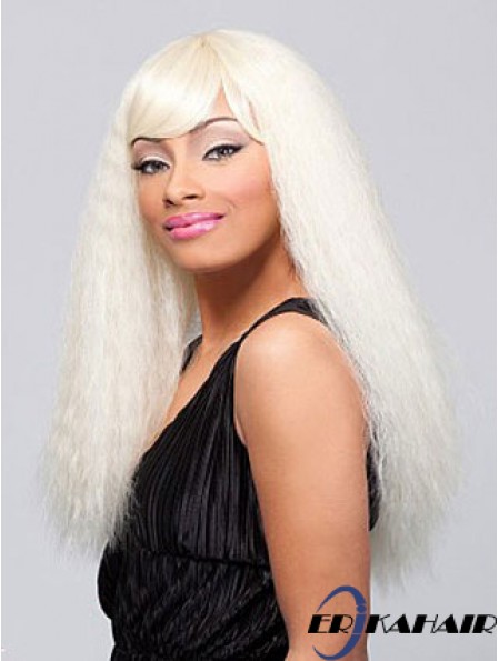 Lange blonde gerade mit Pony Top Afroamerikaner Perücken