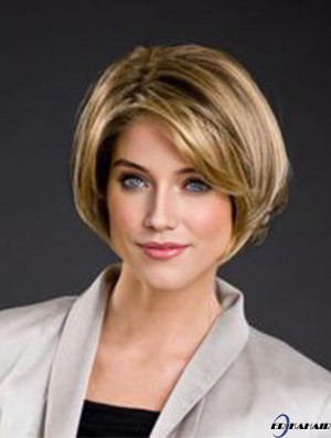 8 Zoll gerade blonde synthetische Kinnlänge 100% handgebundene Bob Perücken
