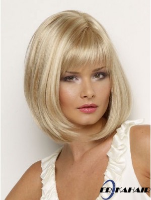 Synthetische Perücke Kinn Länge Blonde Farbe Straight Style Mit Pony