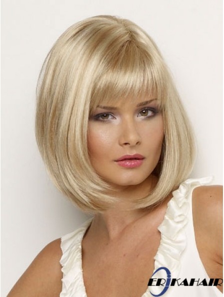 Synthetische Perücke Kinn Länge Blonde Farbe Straight Style Mit Pony