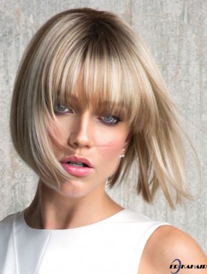 Mit Pony Blonde Straight 8 Zoll Kinn Länge Synthetic Perücken