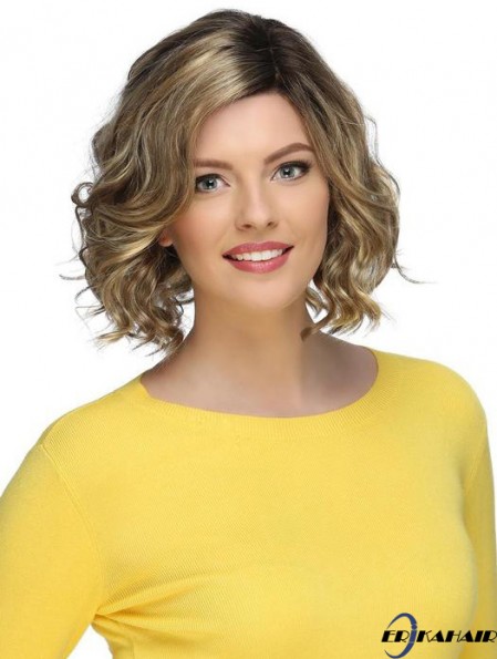Blonde stilvolle lockige Kinnlänge synthetische Bob Perücken