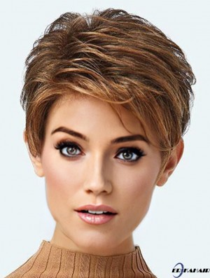 Beschnittene exquisite braune synthetische Boycuts Lace Front Perücken