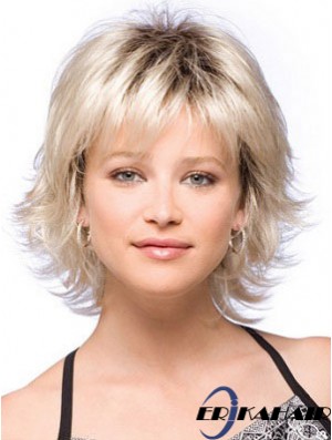 Synthetisches Haar Perücken Kinn Länge Mit Pony Blonde Farbe Mit Capless