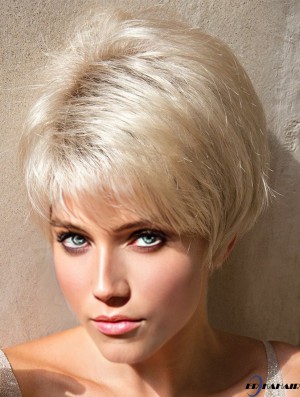 Layered Platinum Blonde Straight 4 Zoll kurze synthetische Perücken